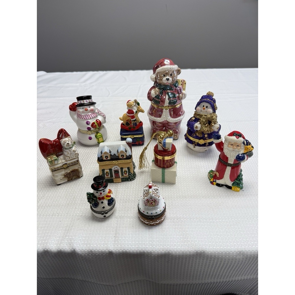 10 Vintage Christmas Holiday Hinged Boxes Mix Lot Lenox Avon Trinket‎ Pill *READ